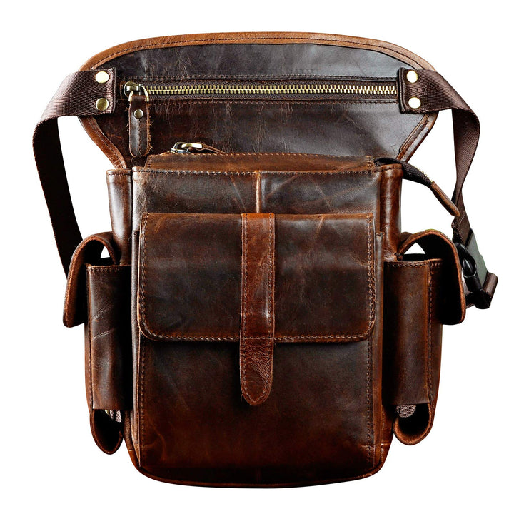 Le'aokuu Herren Echtes Leder Hüfttasche Gürteltasche Bauchtasche Reissverschluss Motorrad Messenger