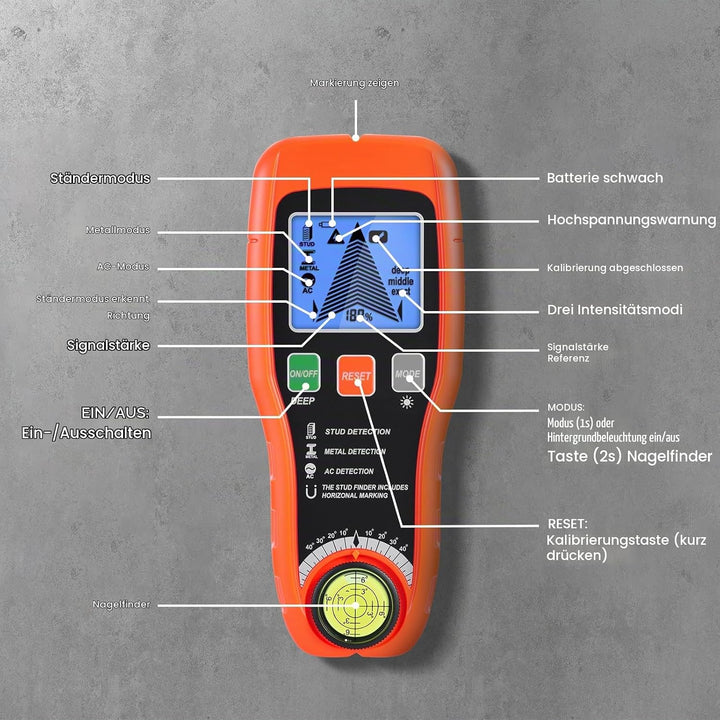 Leitungssuchgerät Ortungsgerät, Multifunktionaler Stud Finder mit LCD-Display &amp; Audio-Alarm, Leitung