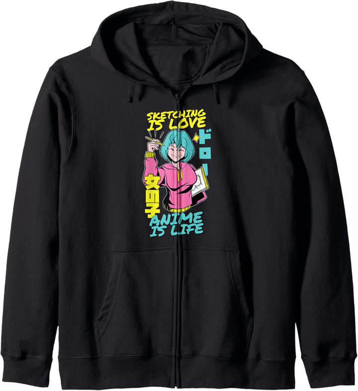 Sketching is Love Anime is Life Cute Anime Girl Artist Gift Kapuzenjacke
