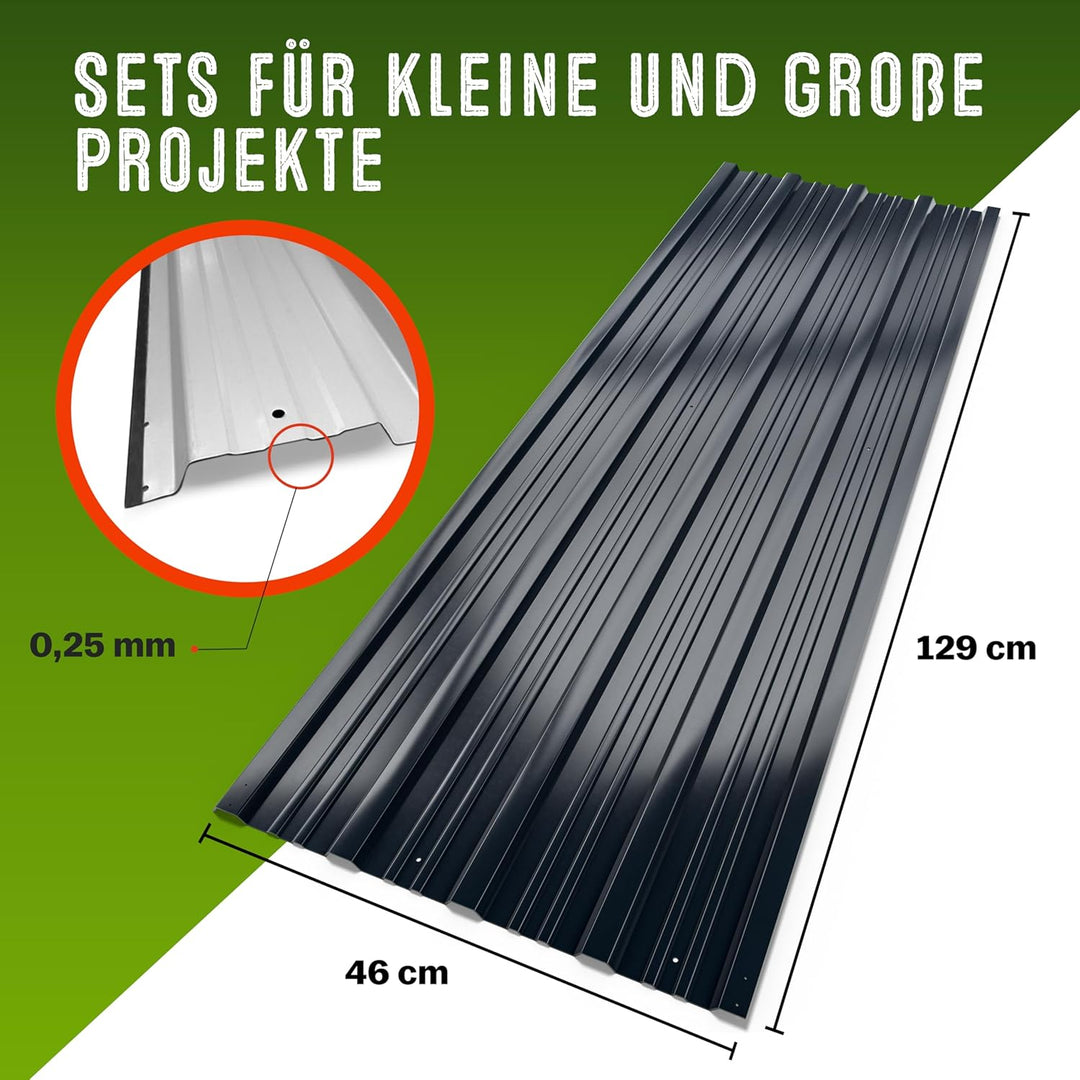 GARDEBRUK® 24x Trapezblech 129x46cm = 14m² verzinkt Profilblech Dachblech Wellblech Dachplatten Gerä