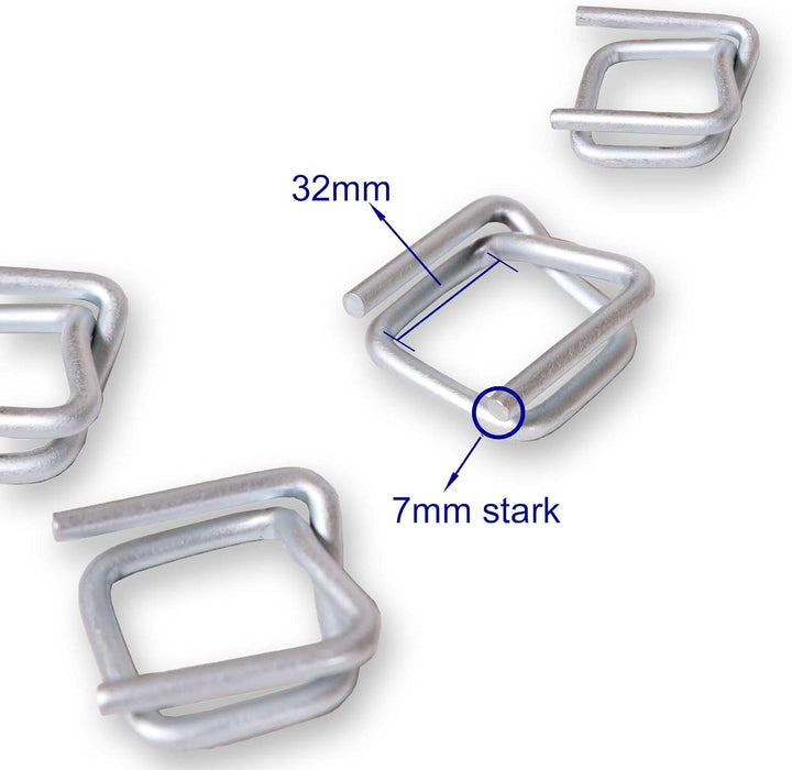 300 Stück 32mm Drahtverschlussklemmen | verzinkt | für 32mm Umreifungsband/Kraftband | Metallschnall
