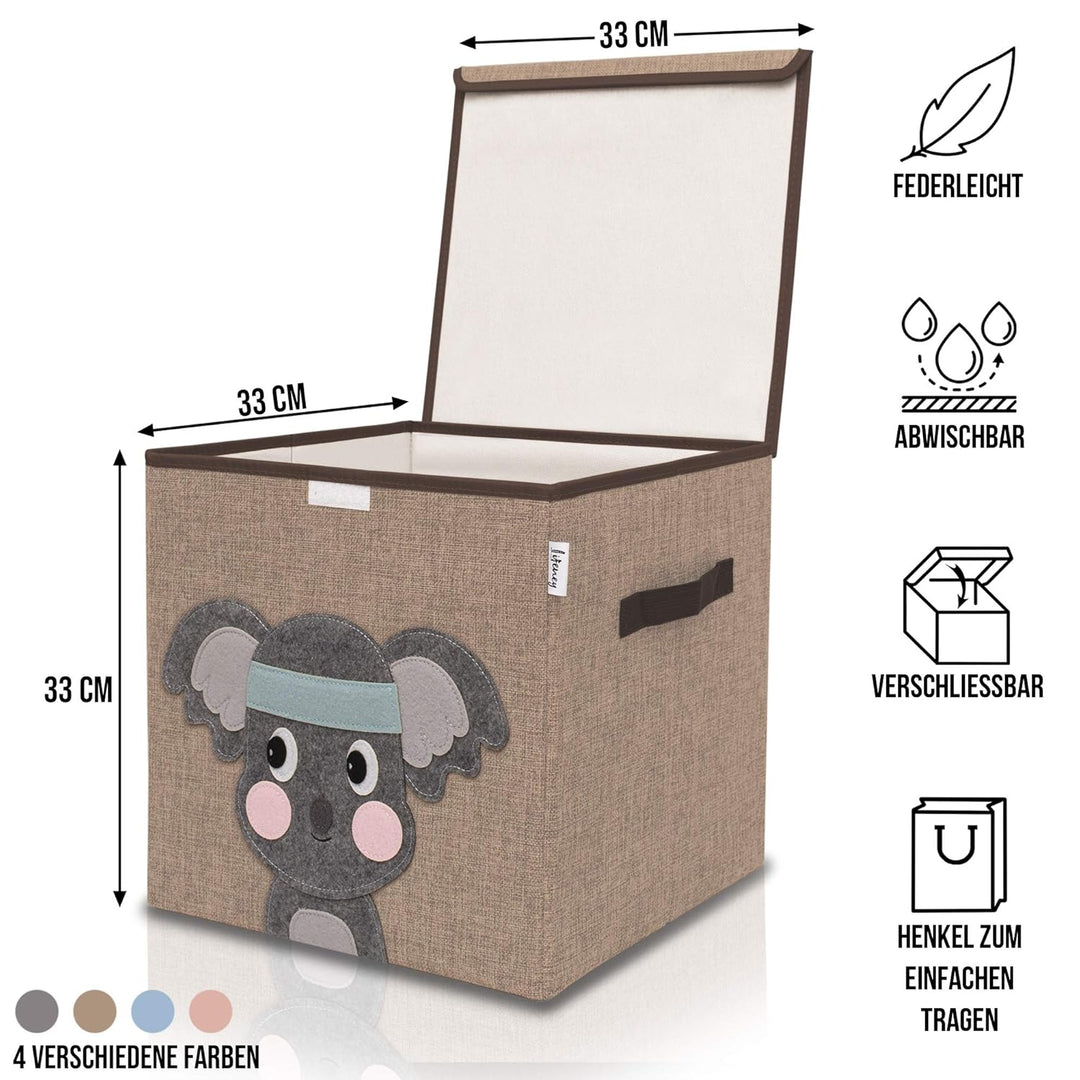 Aufbewahrungsbox mit Deckel und Koala I Spielzeugbox mit Tiermotiv passend für Würfelregale I Ordnun