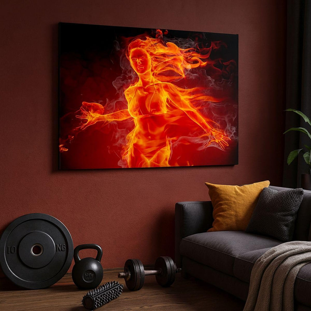 Bilder auf Leinwand 100x70cm Leinwandbild Frau Flammen Illustration Gross Wanddeko Bild Schlafzimmer
