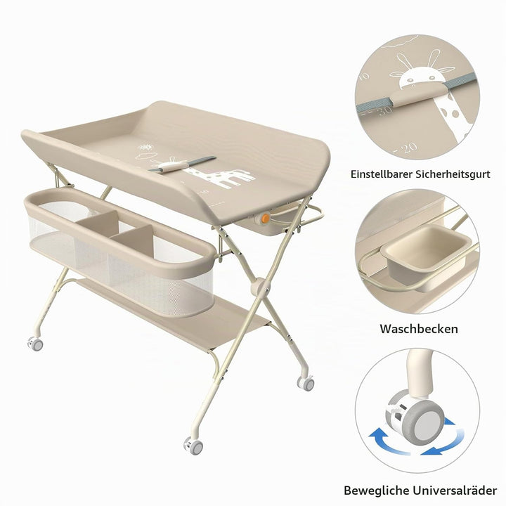 Wickeltisch, 3-in-1, Wickelkommode für Baby, von Geburt bis 12 Monate (bis 25 kg), Wickeltisch, falt