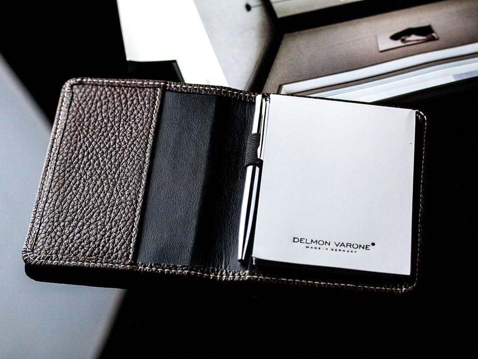 DELMON VARONE - Personalisierbares Notizblock Etui DIN A7 Premium Leder Soft Grain braun - Taschen M