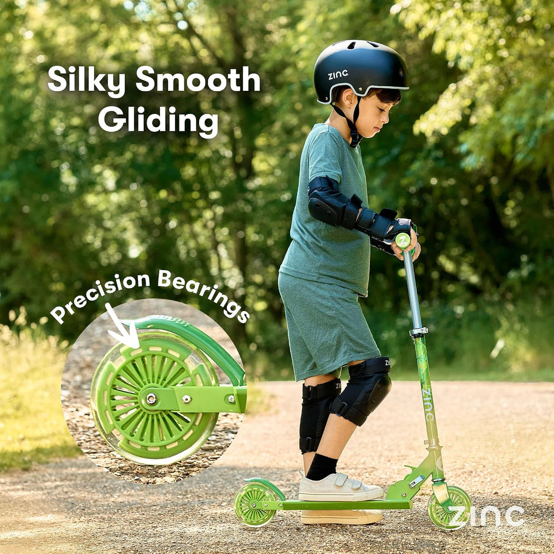 Zinc Two Wheeled Kids Scooter for Ages 3+ – Folding 2-Wheel Kick Scooter with Light Up Wheels, Light