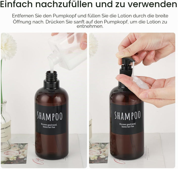 Segbeauty 500ml Shampooflasche Nachfüllbar, 3pcs 16.9oz Shampoospender mit Etikett, Leere Pumpflasch