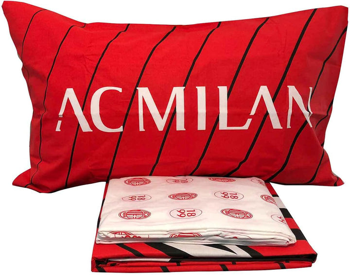 AC Milan Bettwäsche für Einzelbett, 100% Baumwolle, Rot und Schwarz