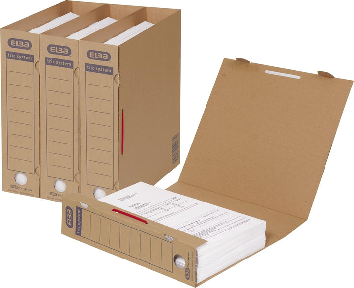 Elba Archiv-Ordner tric system, Wellpappe naturbraun, ohne Bündelungsbügel, 30 Stück