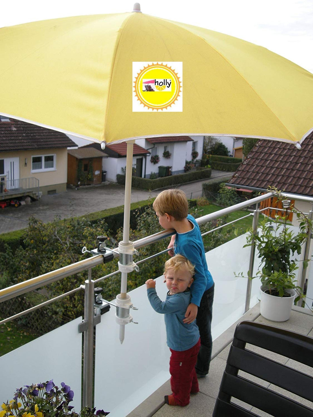 2 X - SONNENSCHIRMHALTER für BALKONGELÄNDER 25,5 mm bis 55 mm Ø für Aussen oder Innen Befestigung mi