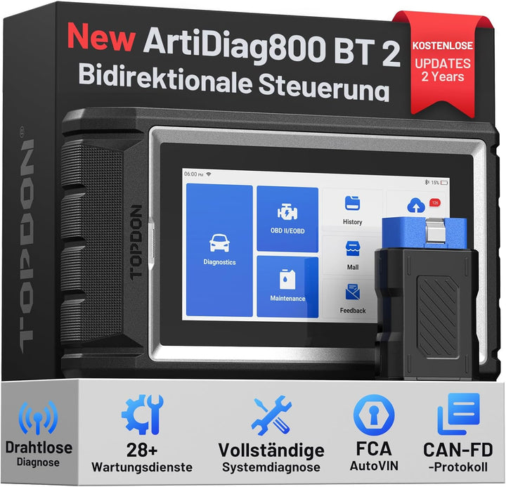 TOPDON ArtiDiag800 BT - OBD2 Batteriebetrieben Diagnosegerät für alle Fahrzeuge, KFZ mit Full System