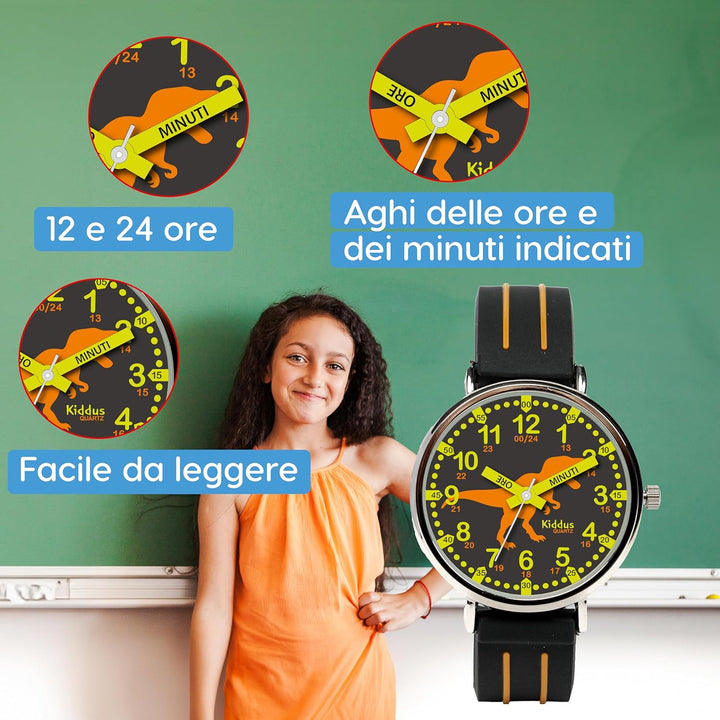 Kiddus Lern Armbanduhr für Kinder, Jungen und Mädchen. Analoge Armbanduhr mit Zeitlernübungen, japan