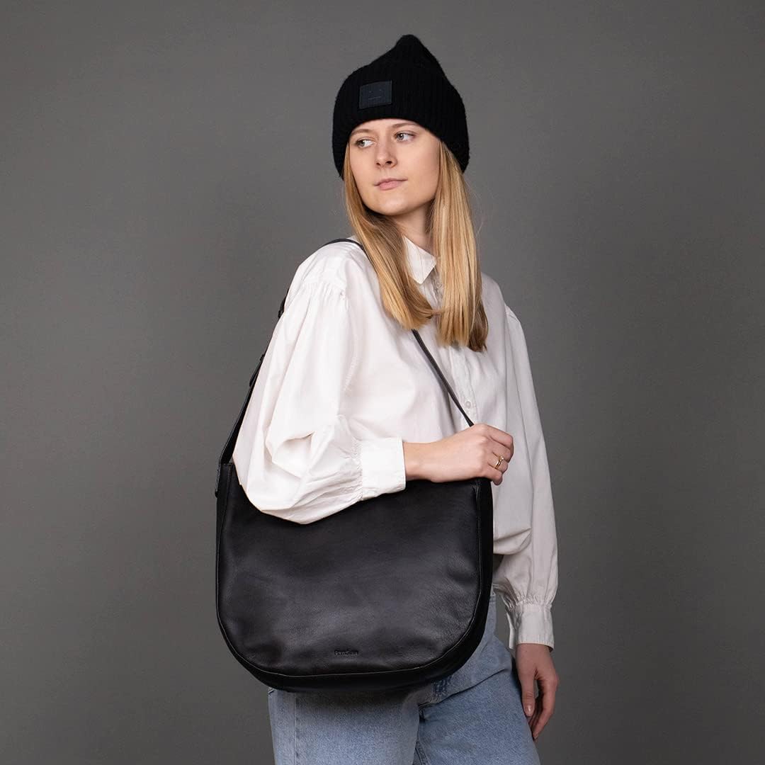 FEYNSINN BERLIN Schultertasche NURI aus Premium Leder I Handtasche für Damen I Umhängetasche schwarz