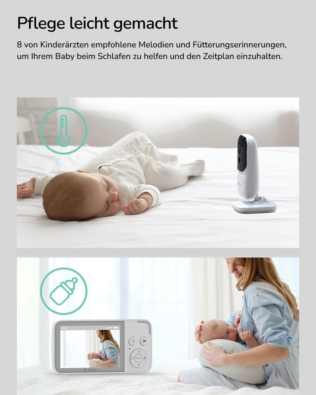 Dr. Care NeoView Video-Babyphone – 3,5” Bildschirm, 2-Wege-Audio, Video-Schleifenaufnahme, Nachtsich