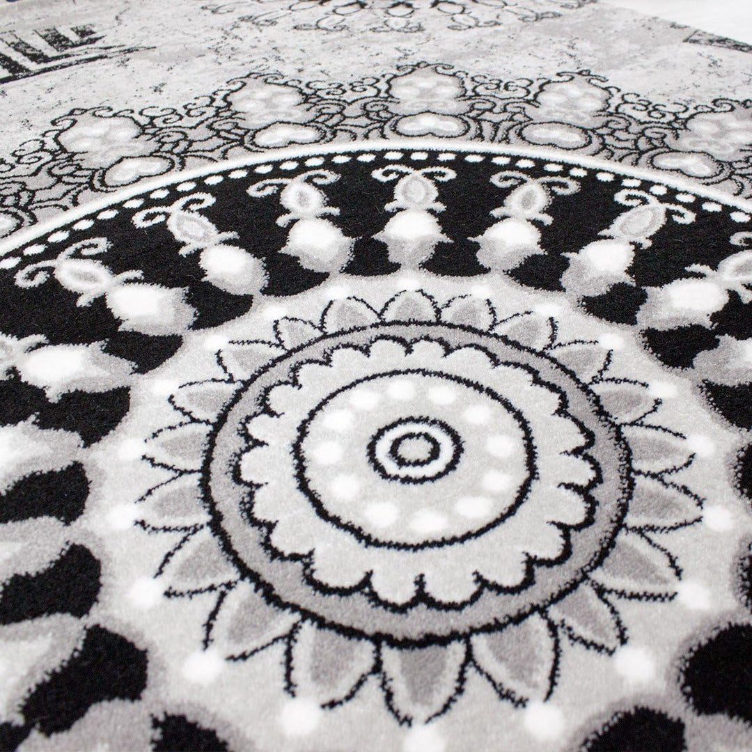 VIMODA Teppich kurzflor Klassisch Orient Design Vintage Mandala Dunkelbraun Grau Anthrazit, für Wohn