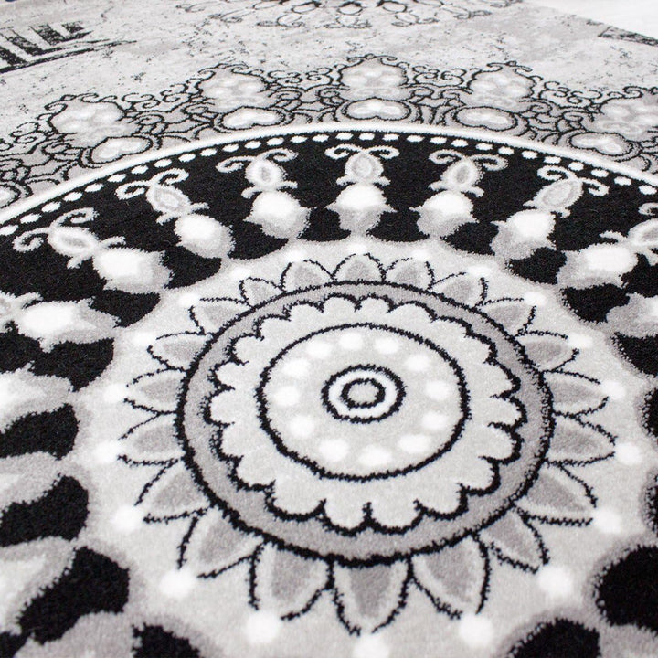 VIMODA Teppich kurzflor Klassisch Orient Design Vintage Mandala Dunkelbraun Grau Anthrazit, für Wohn