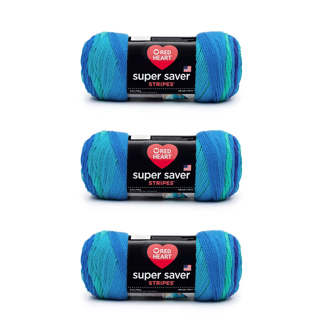 Red Heart Super Saver Garn, 3er-Pack, Cool Stripe 3 Stück, Cool Stripe