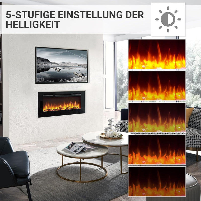 RICHEN Elektrokamin Fiamma 40" | Elektrischer Einbaukamin mit 3D-Flammeneffekt | Elektro Heizung 200