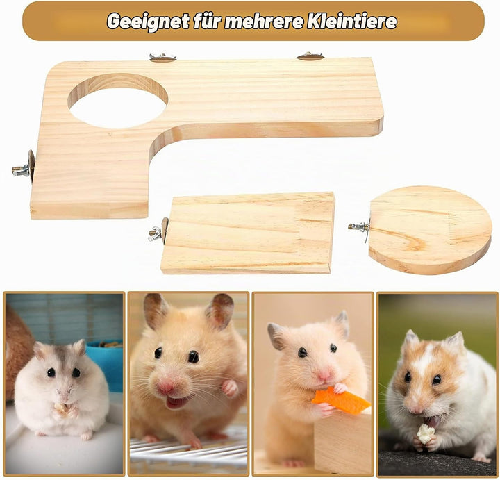 Hamster Zubehör aus Holz 5PCS Set für Kleintier Plattform Käfig, DIY Dekor Braun, Braun