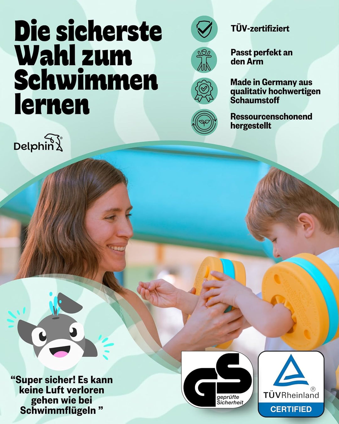I TÜV geprüfte Schwimmlernhilfe für Kinder 1–8 Jahre I Sicherer Auftrieb ohne Luftverlust I Sofort e