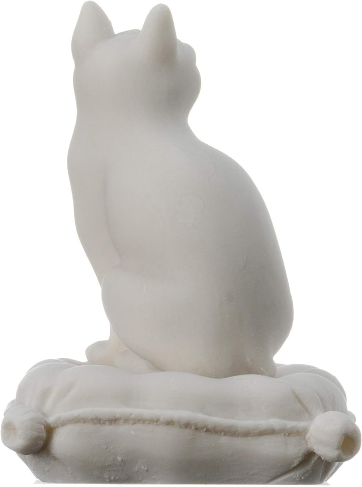 BeautifulGreekStatuen, Katze sitzend auf Kissen, Alabaster-Skulptur, handgefertigt, 15,2 cm