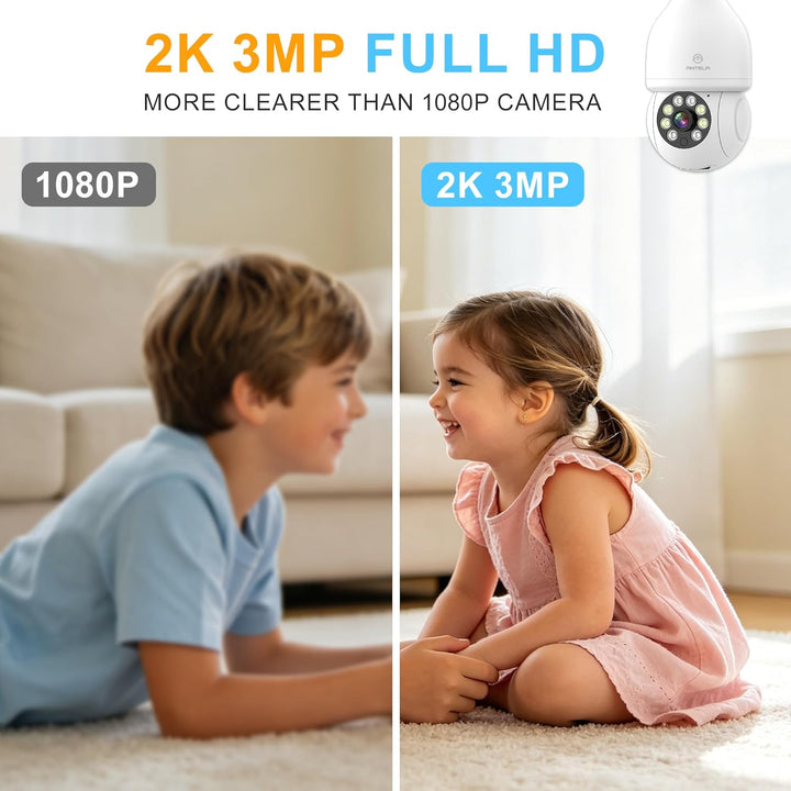 ANTELA Überwachungskamera 3MP 2K 2,4GHz, Bewegungserkennung, Zwei-Wege-Audio, kompatibel mit Alexa/G