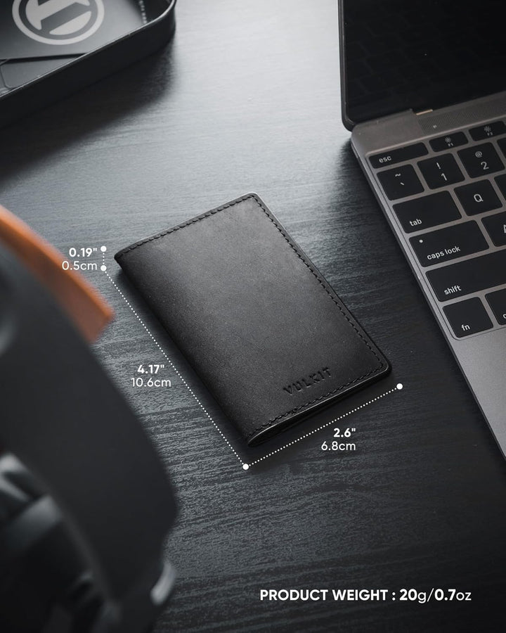 VULKIT Visitenkartenetui Echtes Leder Slim Visitenkartenhüllen für Herren Bifold Visitenkartenhalter