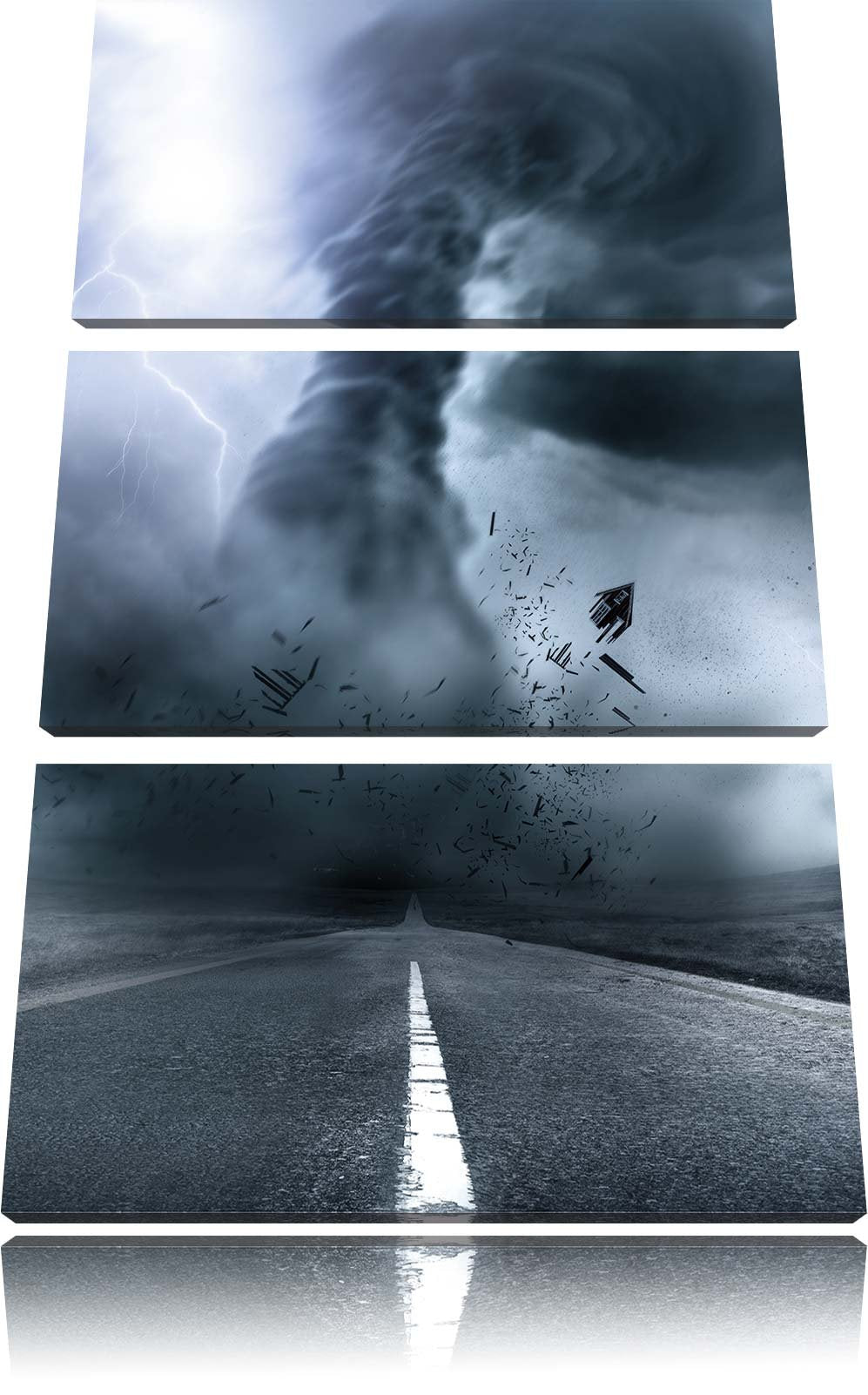 Pixxprint Wirbelsturm auf Highway als Leinwandbild/Grösse: 3 Teilig (120x80) cm/Wandbild/Kunstdruck/