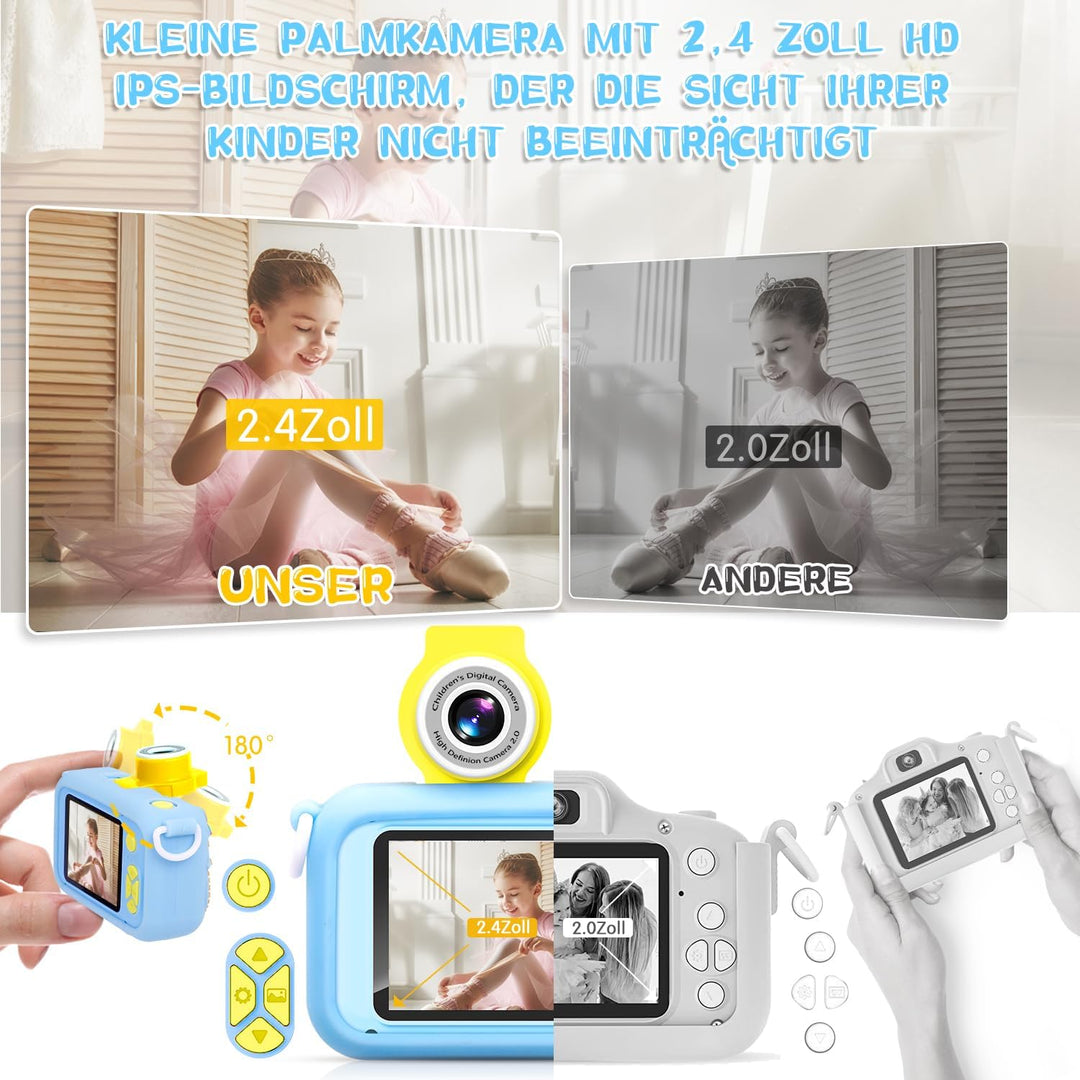 Kinderkamera für 3 4 5 6 7 8 9 10 11 12 Jahre alte Mädchen/Jungen, Kinder Kamera mit 180°Flip-Objekt
