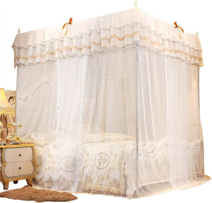 Moskitonetz-Betthimmel, Luxuriöser Vier-Ecken-Betthimmel für die Schlafzimmerdekoration, Polyester L