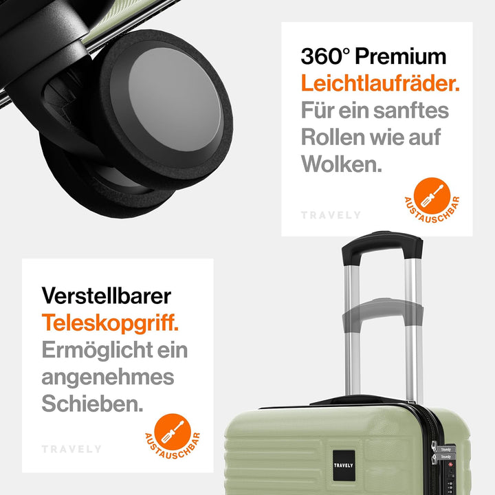 Travely Premium Handgepäck Koffer 55x40x20cm - passend für Ryanair, Lufthansa, Eurowings und co. I 3