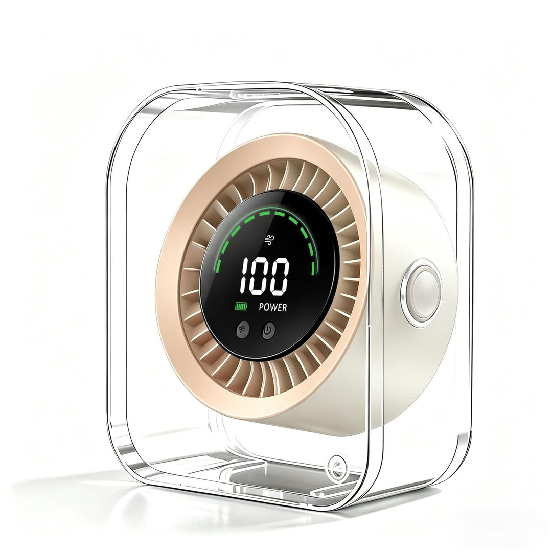 Mini Tischventilator Sehr Leise(20 dB),4000mAh Akku (15 Stunden) USB-C, LED-Anzeige, 2-in-1-Halterun