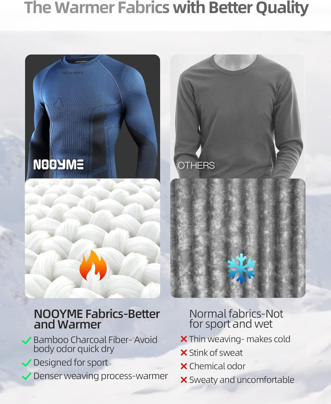 NOOYME Thermounterwäsche Herren Elastisch Funktionsunterwäsche Herren Weich Thermo Unterwäsche Männe