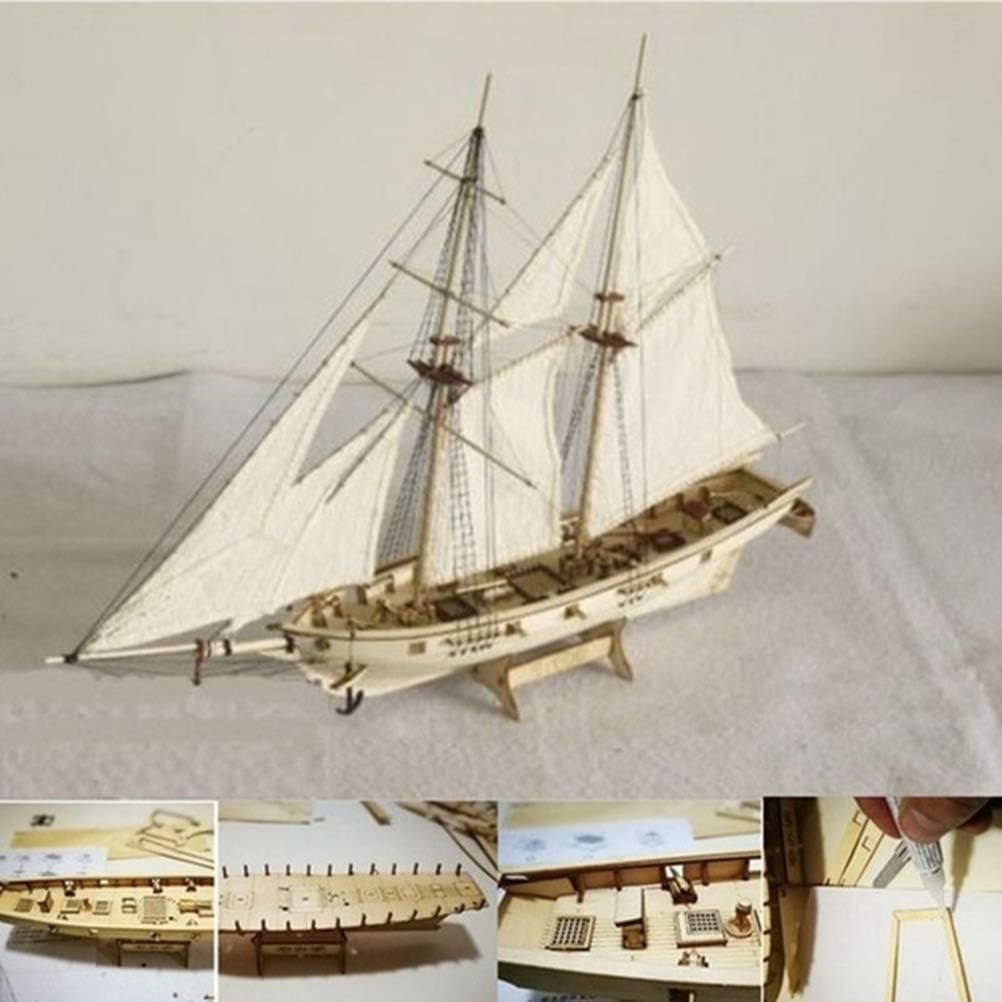 Bastelset Segelboot aus Holz – klassisches Schiffsbaumodell – Dekoration Weiss Segelboot, Weiß
