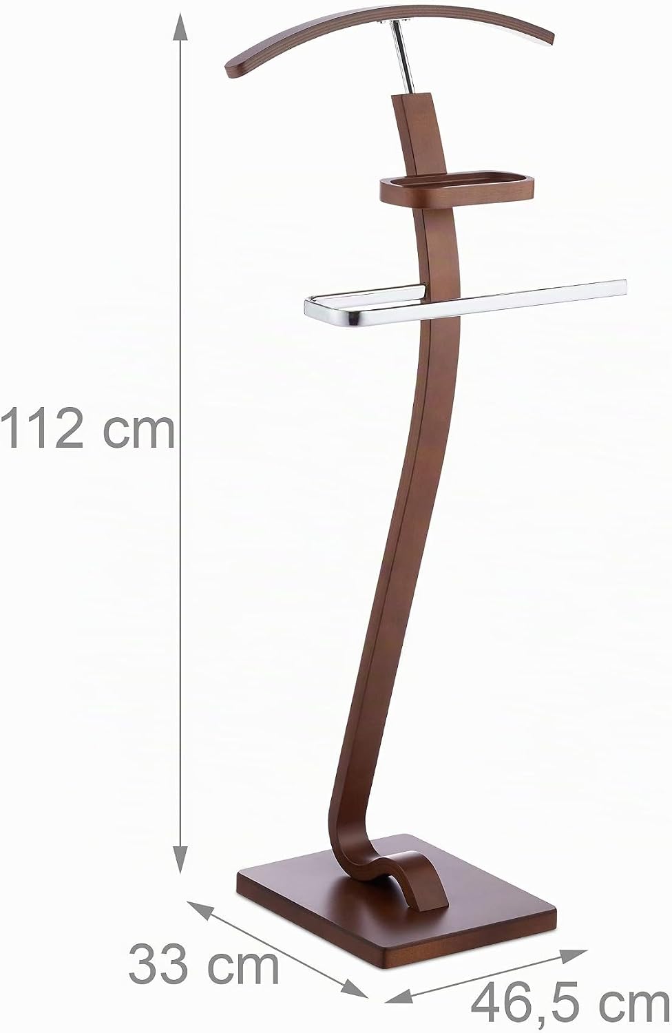 Relaxdays, Dunkelbraun Herrendiener Wallnussoptik, Stummer Diener aus Holz &amp; Metall, Kleiderbutler H