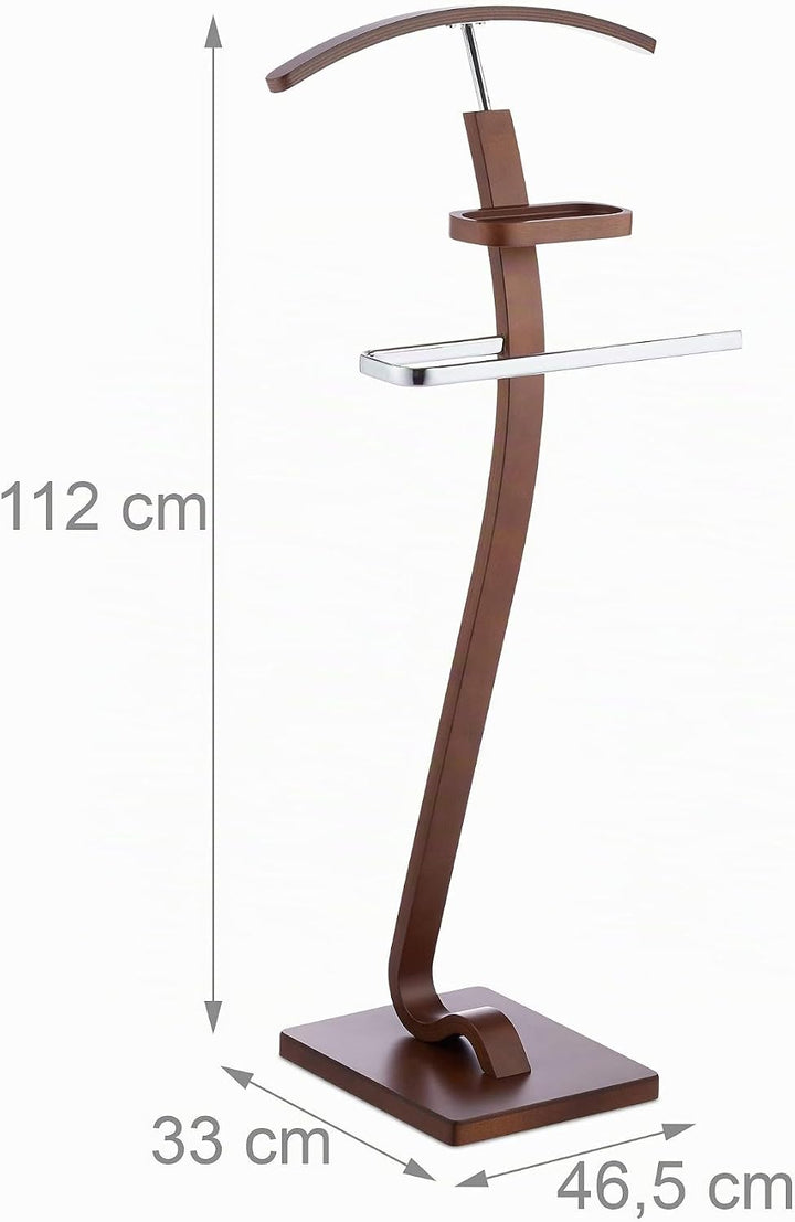 Relaxdays, Dunkelbraun Herrendiener Wallnussoptik, Stummer Diener aus Holz &amp; Metall, Kleiderbutler H