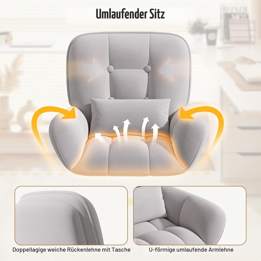 Homeoffice &amp; Schminkstuhl 2-in-1 Ergonomischer Samt Drehstuhl 360° mit Kopfkissen, Höhenverstellbar
