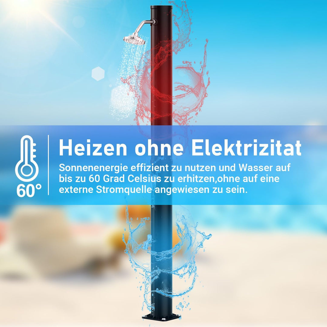 Solardusche 20L Solar Gartendusche warmes Wasser Bis Zu 60°C Ohne Stromanschluss Pooldusche Camping
