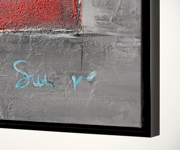 YS-Art Abstrakt Acryl Gemälde auf Leinwand Abstraktion in rot-grauen Farben handgemalt Wandbilder Wo
