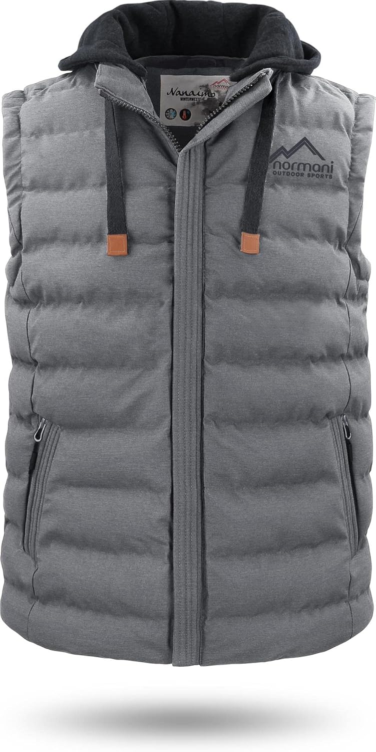 normani Herren Weste Steppweste mit Swaet Kapuze und Stehkragen - Outdoor Weste mit wasserdichten Re