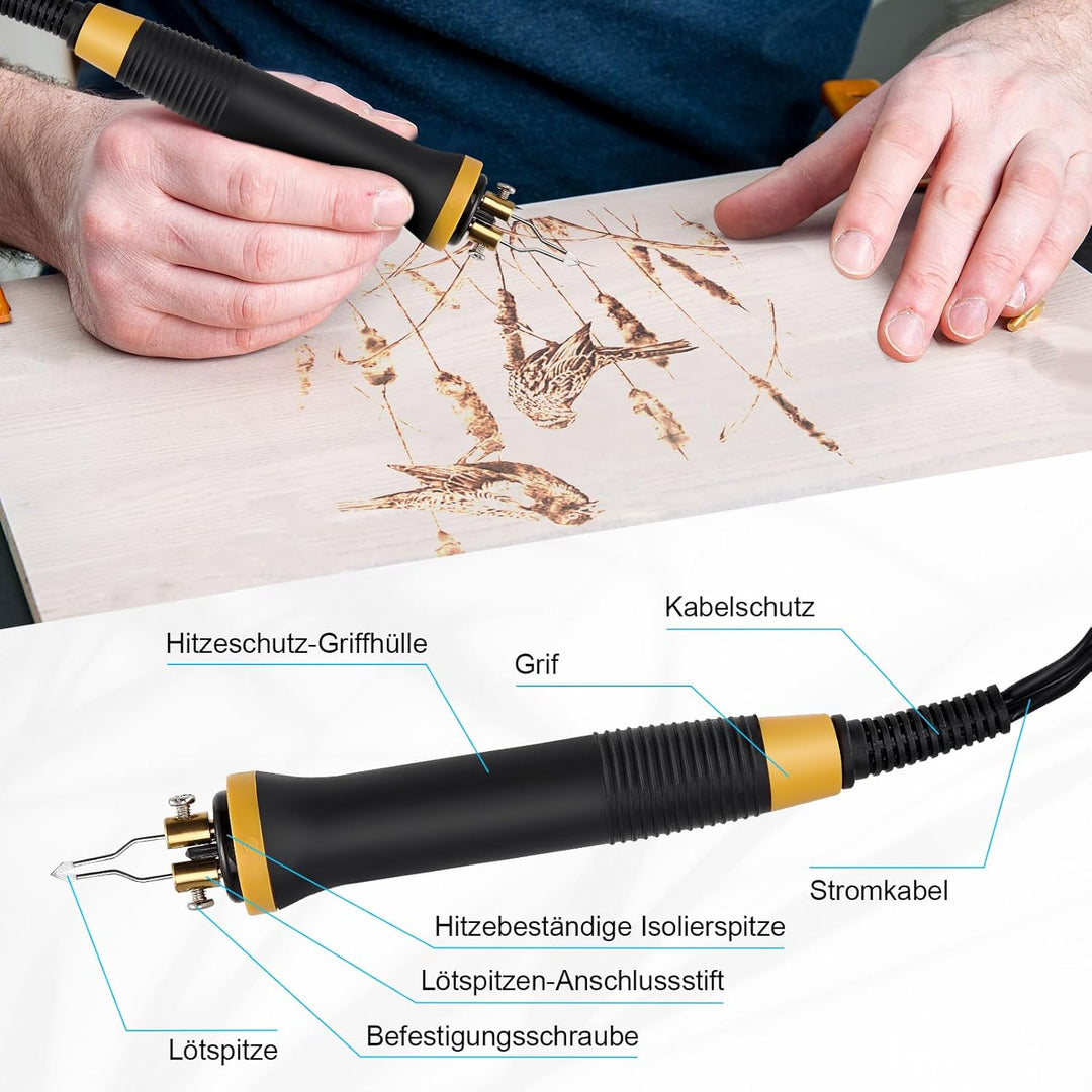 Brandmalstation, Brandmalerei Set, Holzverbrennungsset 280-800°C mit 30 Spitzen - Pyrographie Set fü