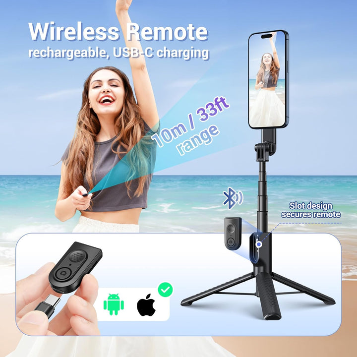 JJC Magnet Selfie Stick Stativ, 101,6 cm ausziehbares Handy Stativ mit Bluetooth Fernbedienung für i