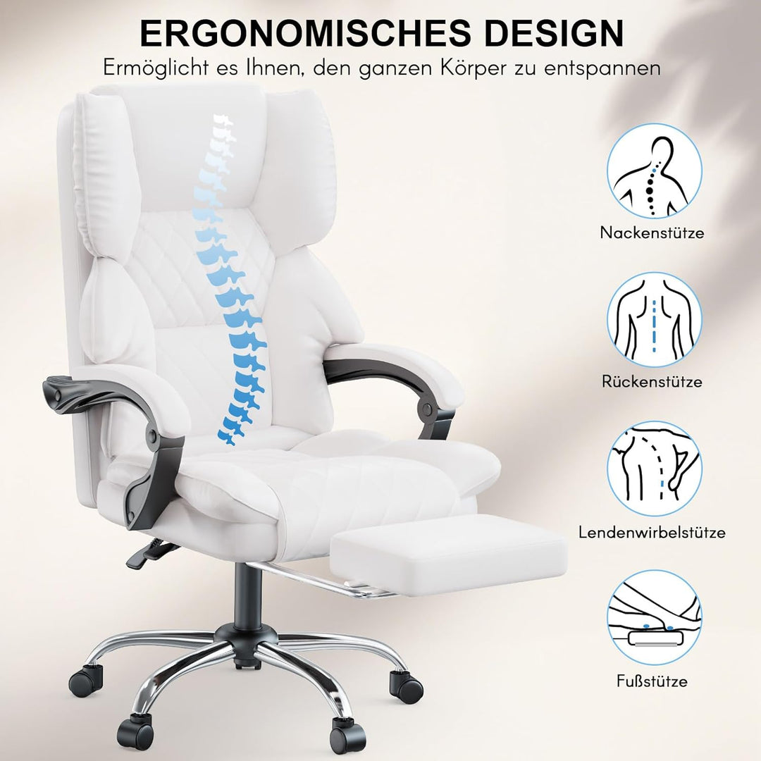 naspaluro Chefsessel Bürostuhl mit Fussstütze, Schreibtischstuhl Ergonomisch, PU Leder Computerstuhl