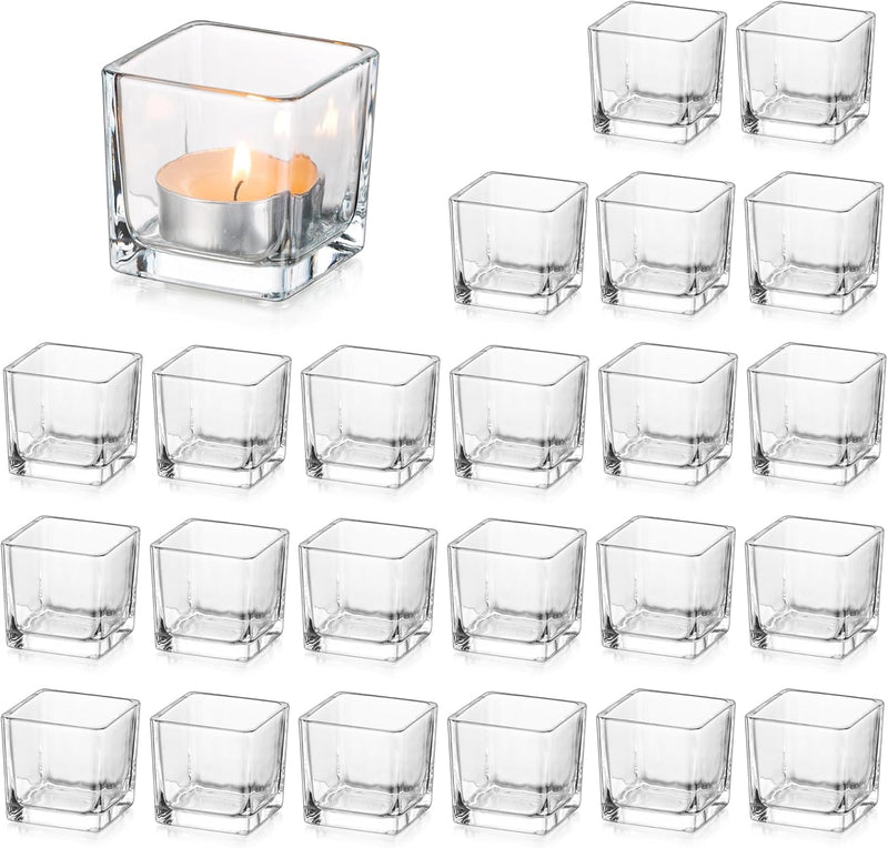 Glasseam Klar Teelichthalter Glas Satz von 24, Viereckig Teelichtgläser Klein Bulk, Kerzenhalter Wei