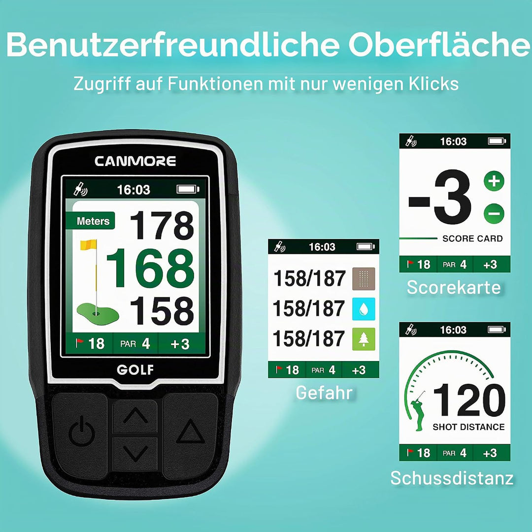 Canmore HG200 Golf-GPS – wasserfestes 2-Zoll-Vollfarbdisplay mit über 41.000 wichtigen Golfplatzdate