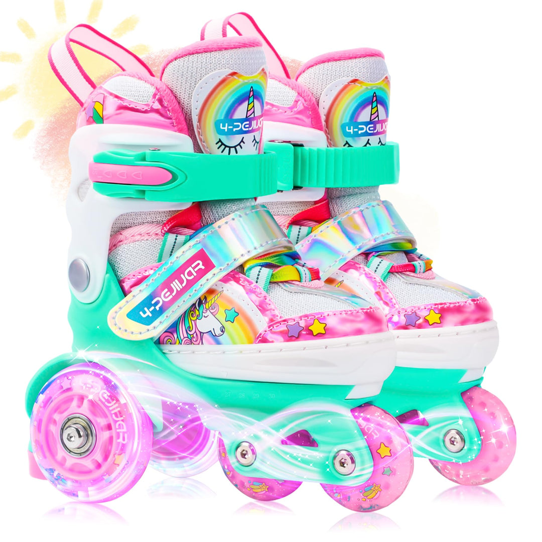 Kinder Einhorn Rollschuhe für Mädchen.Geeignet für 3-6 Jahre alt. Mit Leuchtenden Rädern,4-Pejiijar