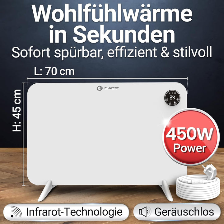 Infrarot Wandheizung 450W - Sofort Wohlfühlwärme - Senkt Heizkosten enorm - Luxusausstattung mit The