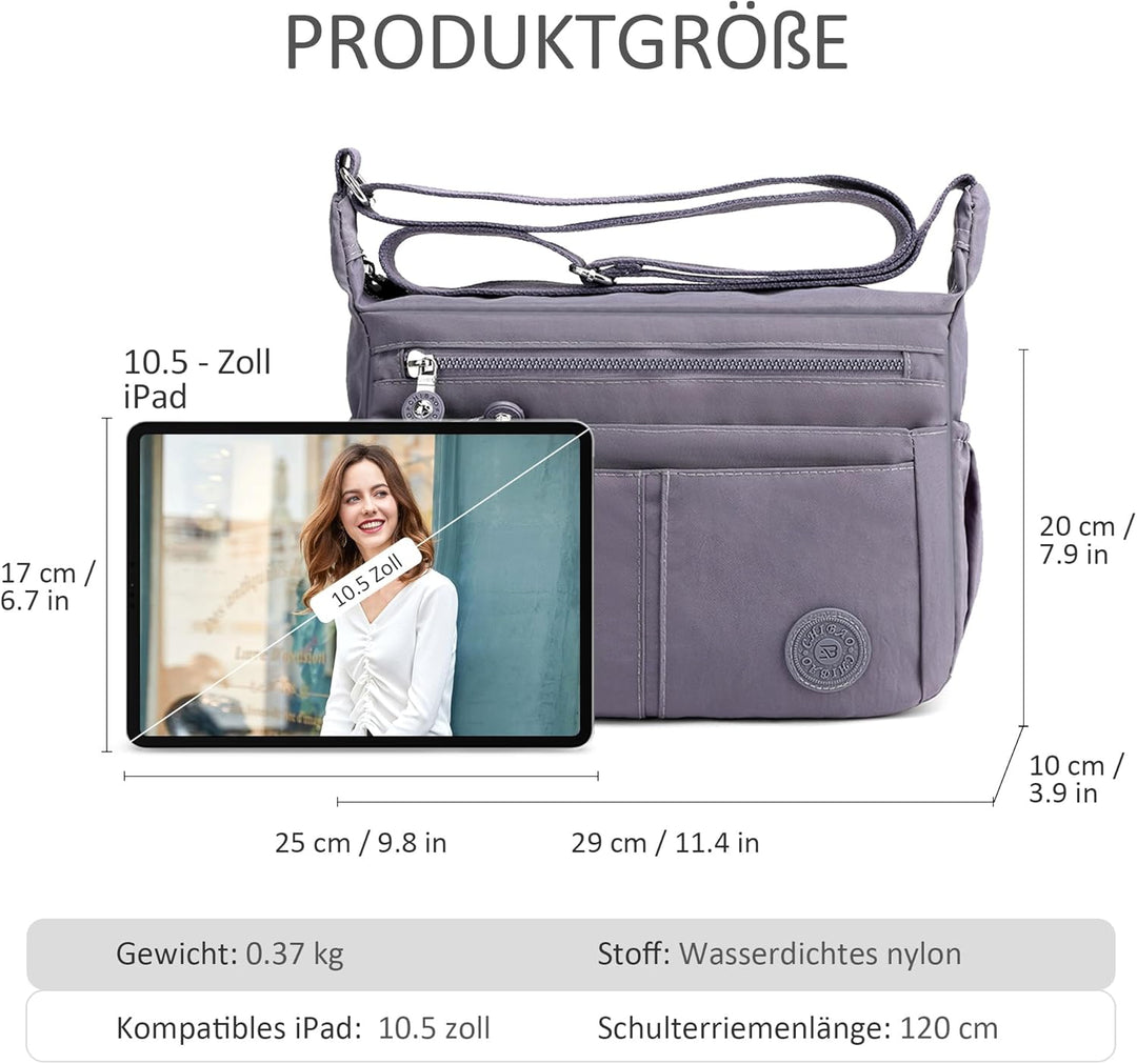 DIRRONA Beiläufig Damen Umhängetasche Multi Pocket Crossbody Bag Mittelgrosse Umhängetasche Aus Nylo