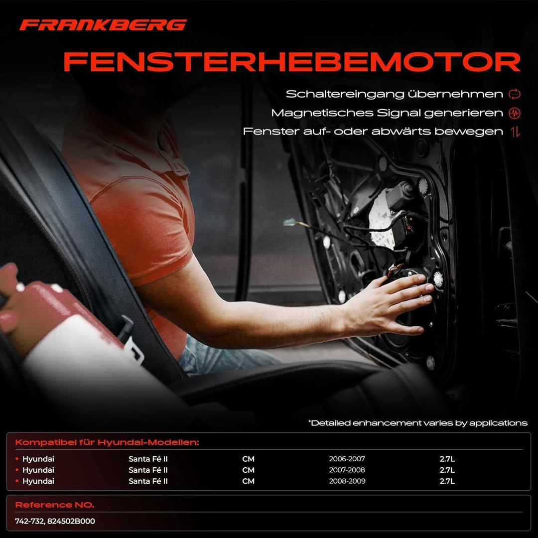 Frankberg Fensterhebermotor Vorne Links 2-Polig Kompatibel mit Santa Fé II CM 2.7L 2006-2007 824502B