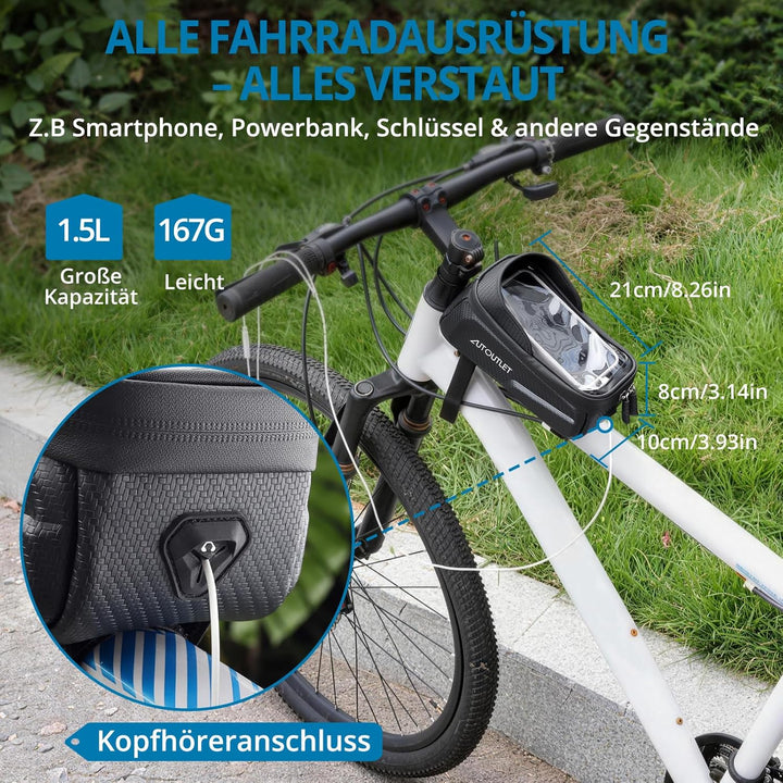 AUTOUTLET Fahrradtasche Rahmen, 1,5L Eva Hartschale Rahmentasche Fahrrad Lenker Wasserabweisend Hand